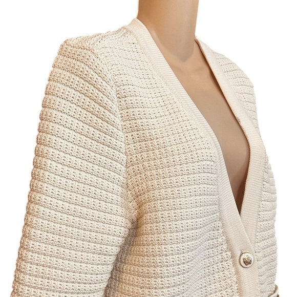 Talbots Cream Ivory Gold Button Kate Chunky Knit Cardigan Sweater Size Medium - Picture 6 of 15
